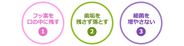 虫歯・口臭・歯周病など予防歯科のポイントは主に「フッ素を口内に残す」「歯垢を残さない」「細菌を増やさない」の３つ。嘉麻市てしま歯科クリニック